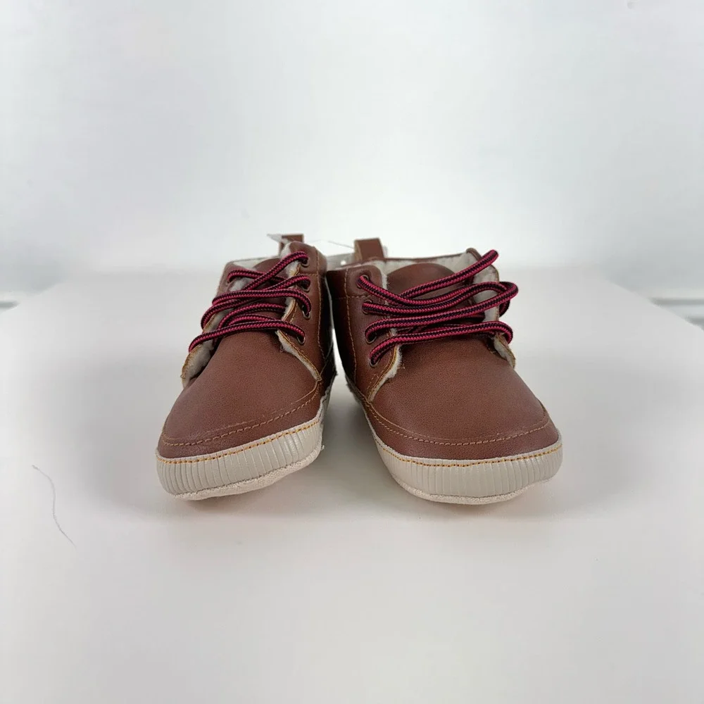 Baby Gap Booties Kids 12-18m Brown Faux Leather Faux Fur Lined Winter Boots
